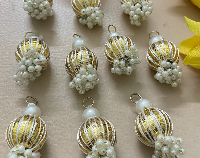 Gold Jhumka Tassels, Pearl Latkan, Indian Dress Accessory ( Pack of 10 Tassel)