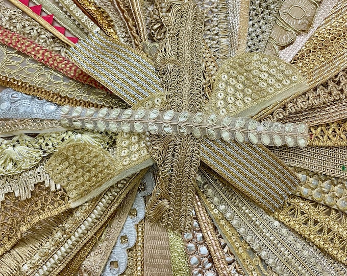 Jewel Tone Indian Trims Lot (50 Pcs, 8 Inch) | Zari Embroidery & Mirror Work Applique | Ethnic Sewing Supplies
