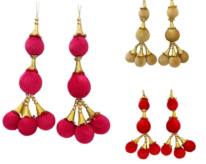 Pink Velvet Latkan Tassels, Lehenga Dress Embellishment (Set of 2)