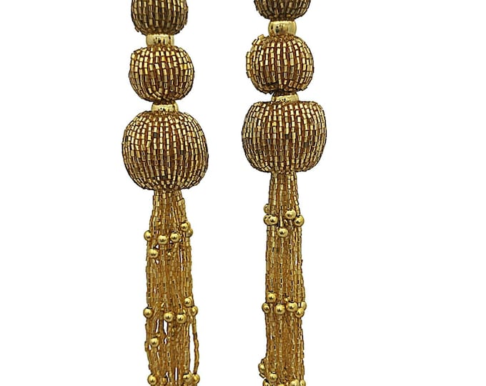 Gold Beaded Tassels (Set of 2), Indian Lehenga Saree Accessories