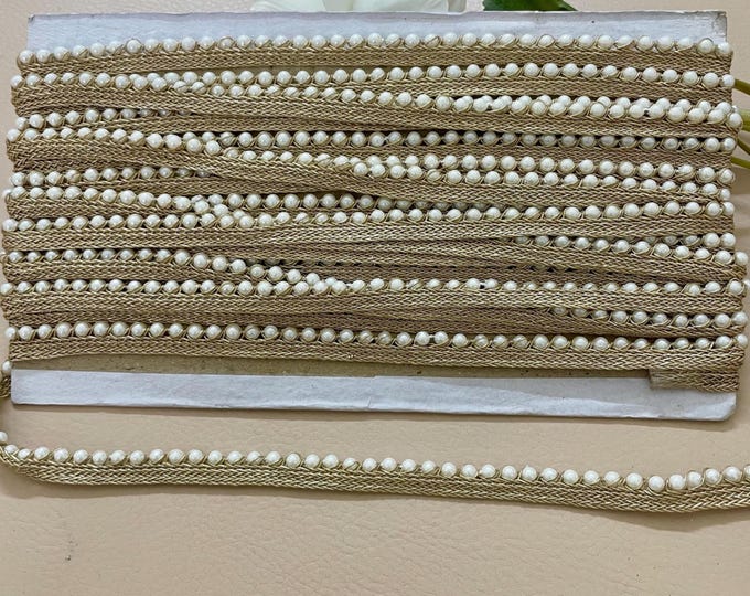 Gold Trim with Pearls for Dress Designing 1.5 cm Wide - 9 Yards Roll
