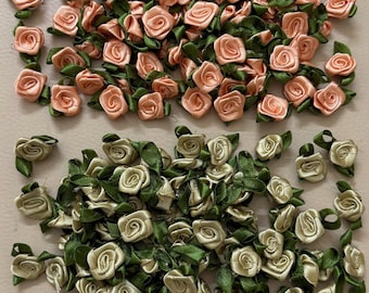 25 Pcs Mini Satin Ribbon Rose Flowers | Handmade Fabric Rose