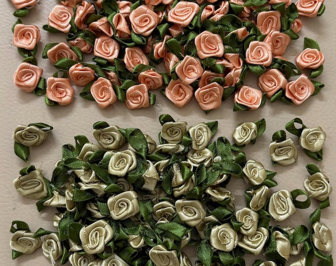 25 Pcs Mini Satin Ribbon Rose Flowers | Handmade Fabric Rose Appliques | Sewing Embellishments |
