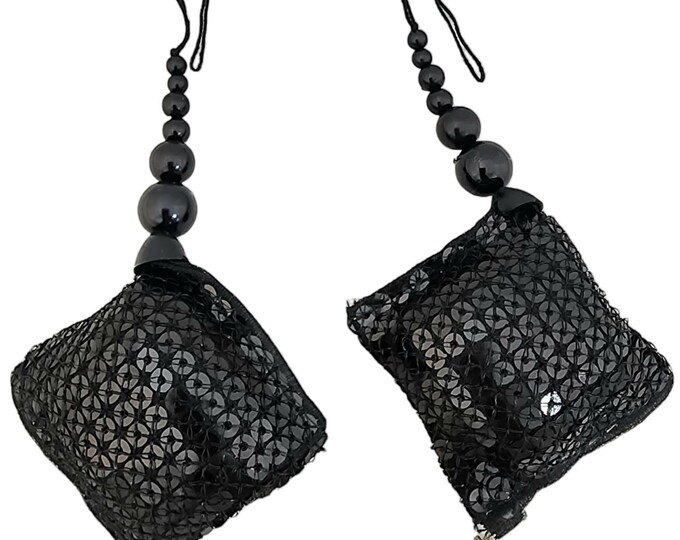 Black Sequin Tassels: Lehenga, Saree, Blouse Embellishments (Set of 2)