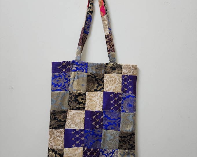 Vintage Silk Patchwork Tote Bag | Handmade Textile Shoulder Bag