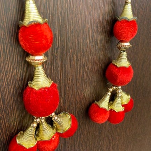 Red Color Velvet Ball Tassel Latkan for Lehenga Dresses HandBags Blouses Dupatta Designing Projects Embellishment Wedding Dresses for Women