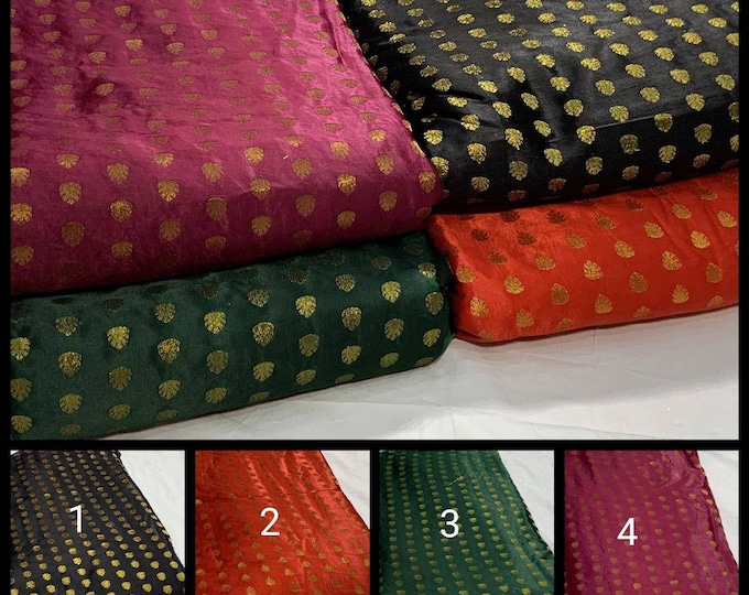 Satin Silk Fabric: Gold Diamond Booti, Indian Design by the Yard