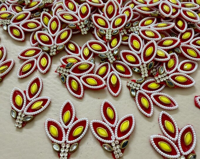 Beaded Applique Patches, Rhinestone Leaf Motif, Sewing Craft Embellishment - 25 Pcs Pack