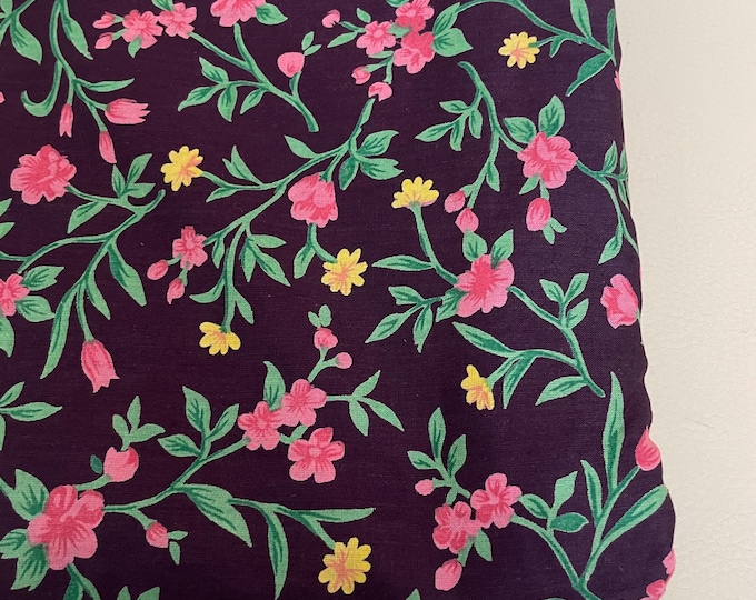 Burgundy Floral Cotton Fabric by Yard – Pink Yellow Vine Print : Width 42 inches