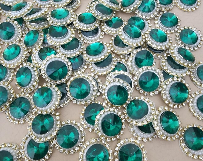 Emerald Green Rhinestone Pearl Embellishments | Flatback Sewing Crafting - 25 Pcs