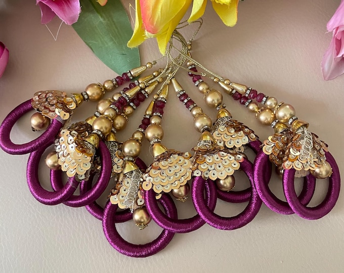 Magenta & Gold Ring Latkan Pair | Designer Tassels with Sequin Work | Set of 2 Tassels