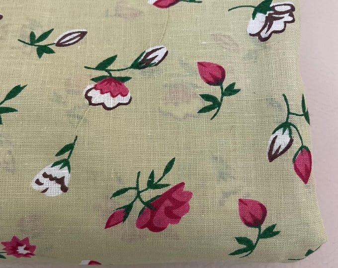 Beige Floral Cotton Fabric by Yard – Vintage Rose Print : Width 42 inches
