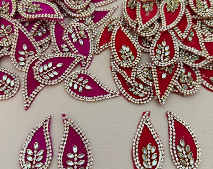 Kundan Rhinestone Paisley Applique Patches Sewing Embellishment – Set of 5 Pairs