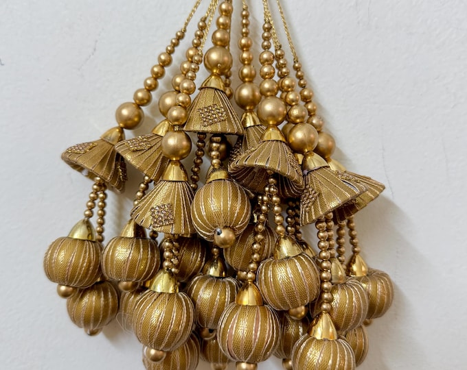Gold Zari Latkan Tassels for Lehenga, Bridal Blouse Hangings - Set of 2