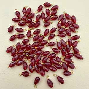 Red Crystal Teardrop Bead Charms Gold Wire Loop DIY Jewelry Craft Dangles (50 Pcs)