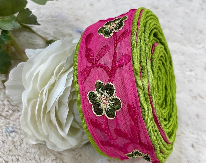 Floral Embroidered Lace Trim, Indian Sari Border, 9 Yards