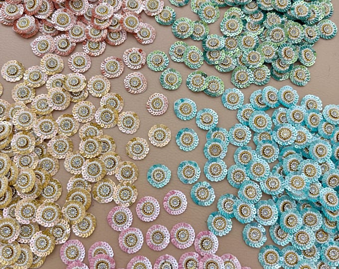 Round Sequin Rhinestone Floral Patches – Pack of 25 Multicolor Appliques