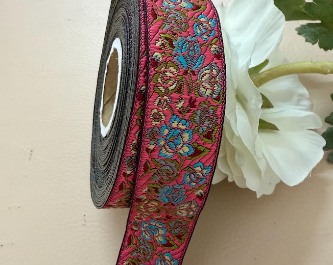 Pink Floral Trim Lace for Dress Sewing, Bags, Home Decor, Ethnic Fashion - 9 Yards