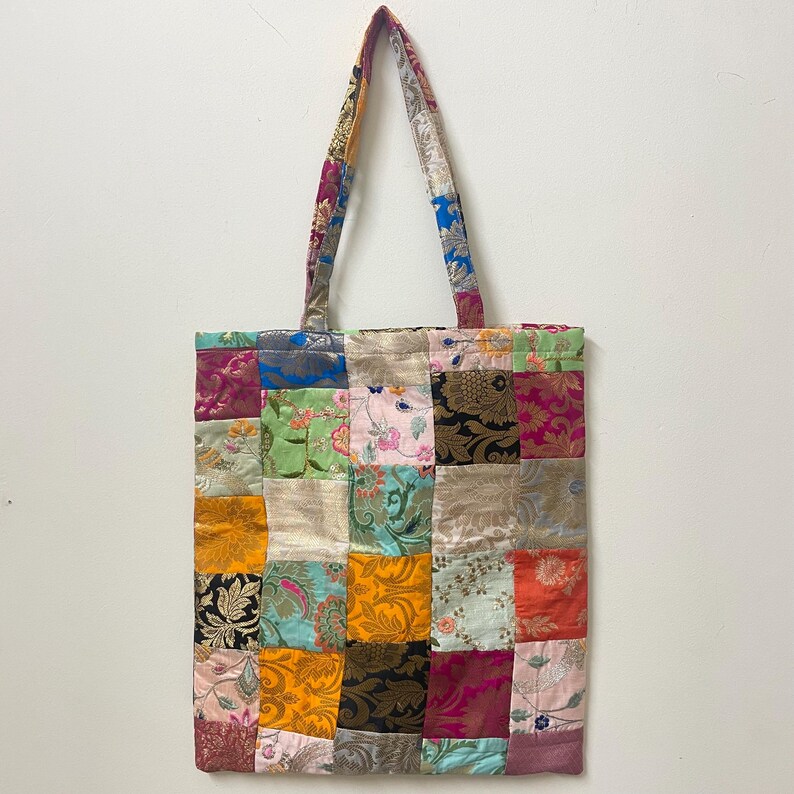 Handmade Brocade Patchwork Tote Bag Upcycled Bohemian Shopping Bag Pattern 3