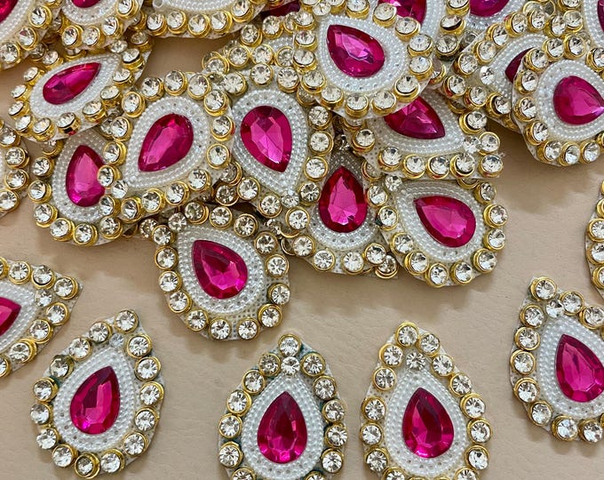 Pink Teardrop Pearl Rhinestone Patches | Indian Embroidery, Embellishments (10 Pack)