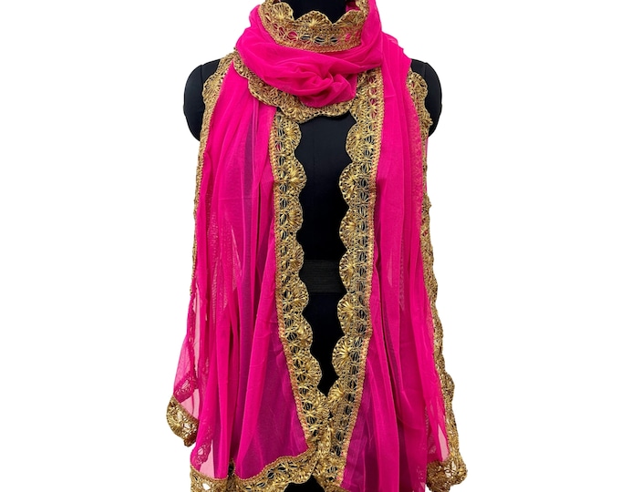 Pink Net Dupatta with Lace Border : Embellished Shawl for Women