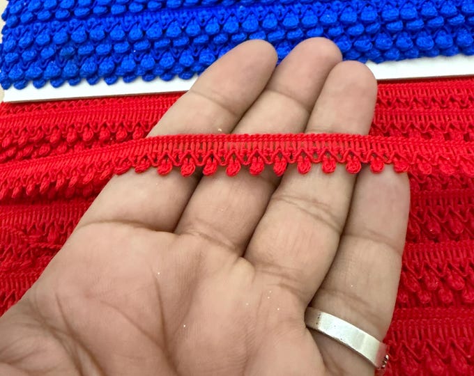 Small Pom-Pom Gota Lace Trim - Blue and Red Fringe - 9 Yard