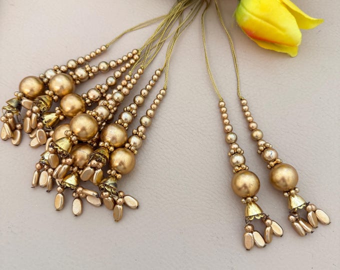 Gold Beaded Tassels for Lehengas & Blouses - (Set of 2 Tassels)