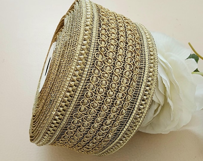 Gold Indian Trim Border for Clothing Sewing, Bags, Home Decor, Ethnic Fashion 6cm Wide - 9 Yards Roll
