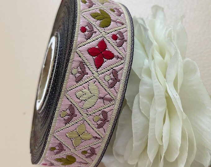 Pink Floral Indian Trim Lace Ribbon 9 Yards Roll for Crafting