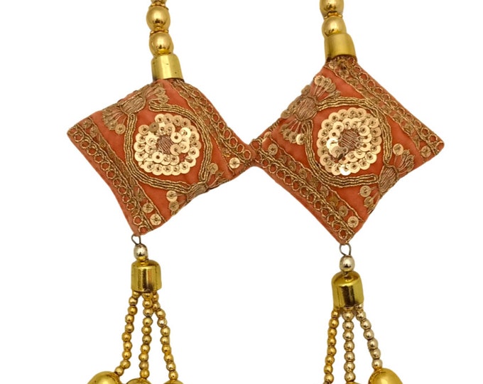 Peach Color Velvet  latkan for Lehenga Blouse Hanging Tassels  (Set of 2 Tassels)