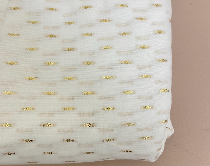 Pure Cotton Dyeable Gold Buti Fabric, White Ethnic Dress Material : Width 42 inches