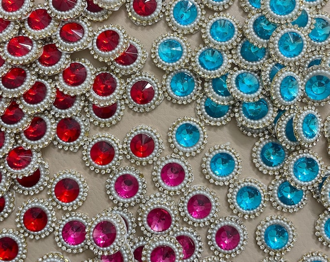 Pearl Crystal Medallion Patches, 30mm Kundan Applique, DIY Jewelry - Set of 25