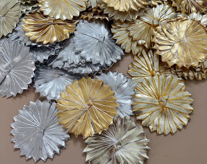 Gota Ribbon Flower Applique Patches for Sewing, Sari, Dress, DIY Embellishment - 25 Pieces