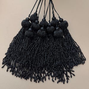Black Seed Bead Tassels, 5-Inch Beaded Latkans for Blouse & Crafts - Set of 2