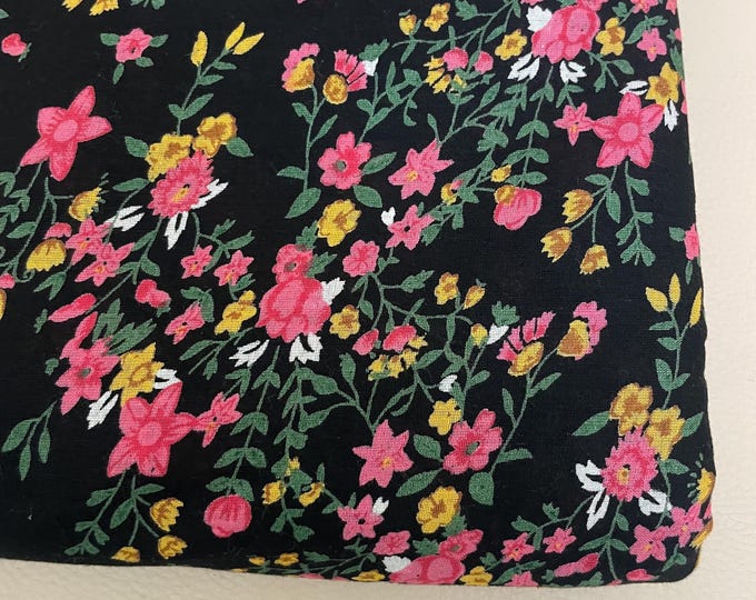 Black Floral Cotton Fabric by Yard – Pink Yellow Garden Print: Width 42 inches