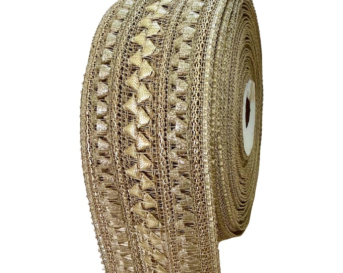 6cm Wide Golden Woven Trim with Gota Patti Work - 9 Yard Roll
