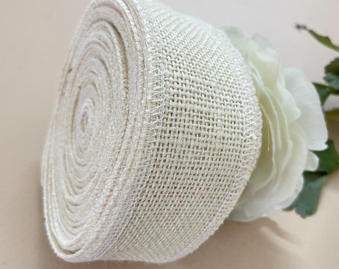 White Burlap Ribbon Roll | Rustic Wedding Decor, 2 Inch, 9 Yards