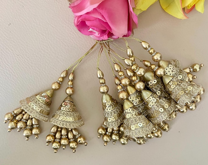 Gold Sequin Jhumka Latkan Tassels for Dupatta Blouse - Set of 2