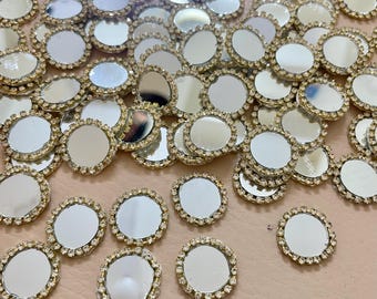 Strass spiegelpatches | Gouden rand, Indiase versieringen (verpakking van 25)