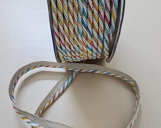 Multi Color Beaded Lip Cord Trim Braided Rope Ethnic Craft Making supply - 9 Yards