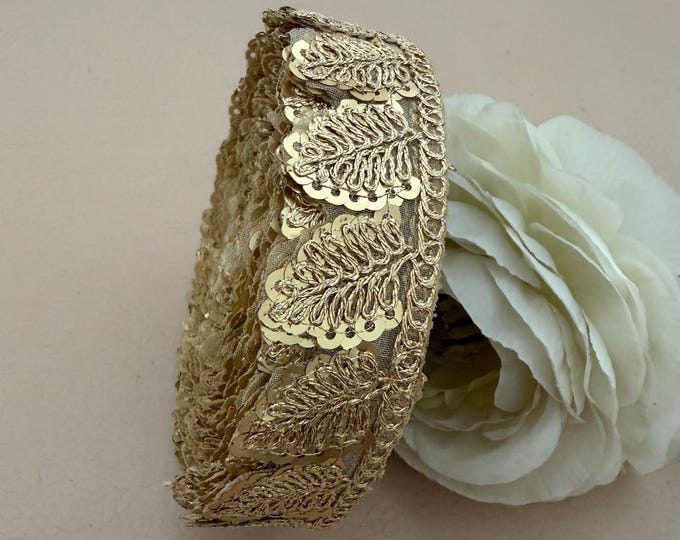 Gold Leaf Sequin Trim Lace Border - 9 Yards
