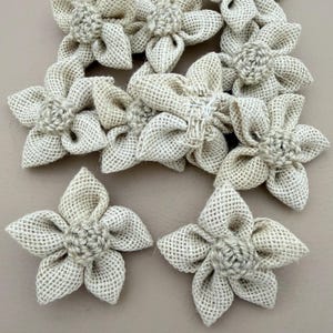 Jute Burlap Flower Applique Patch Pack of 5 Rustic Fabric Flowers Boho Sewing Craft Embellishment