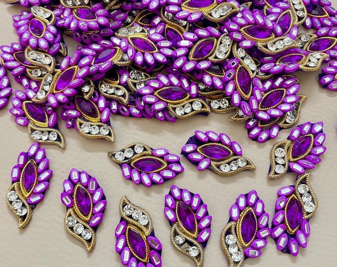 Handmade Purple Paisley Rhinestone Applique | Indian Embellishment, Pack of 10
