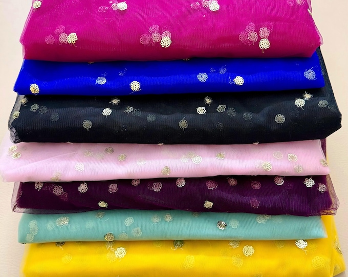 Tulle net fabric sequin embroidered 44” wide dress material by Yard