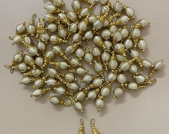 Gold Silver Beaded Latkan Charms Pack of 50 | Ribbed Bead Dangles | Jewelry Making Supplies