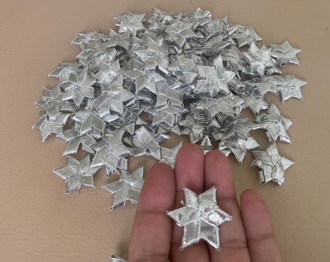 Silver Gota Patti Star Patches, Indian Zari Work Appliques, Festive Decor Crafts -  50 Pieces