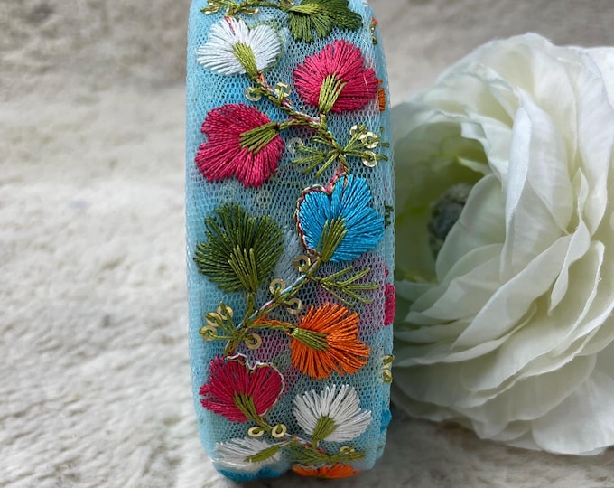 Floral Embroidered Net Lace Trim, Ethnic Sari Border, 9 Yards