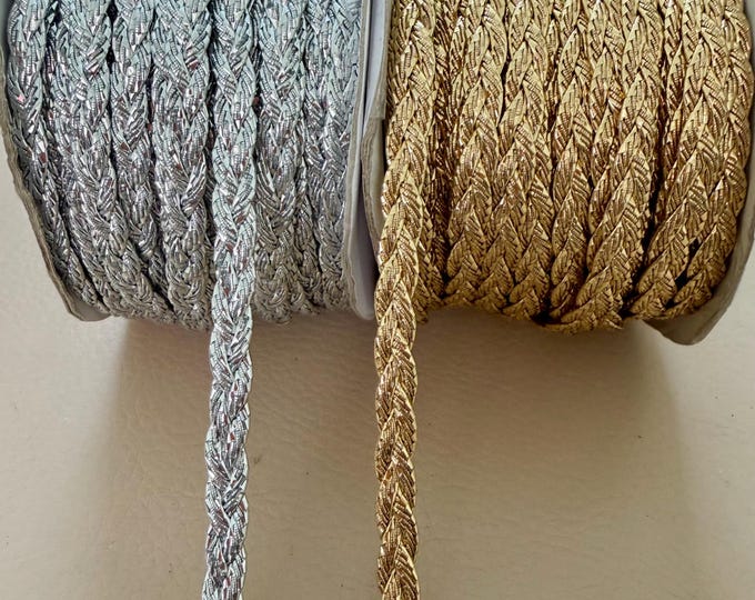 Metallic Braided Cord, Thick Rope Trim, Costume Detailing (8 mm - 3 Yards)