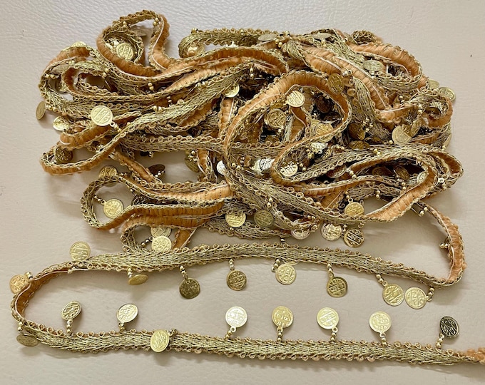 Gold Coin Fringe Trim Gypsy Lace Belly Dance Costume Supply : 9 Yard Roll