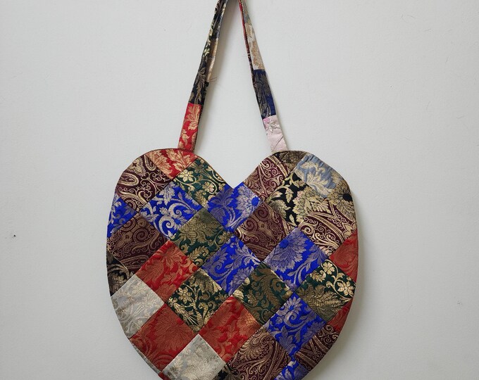 Fabric Tote Bag Handmade Heart Shaped | Colorful Patchwork Shoulder Bag